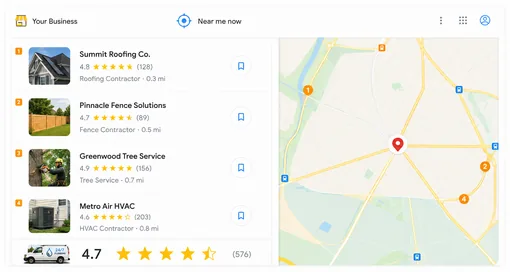 Google Maps local pack with 5-star reviews